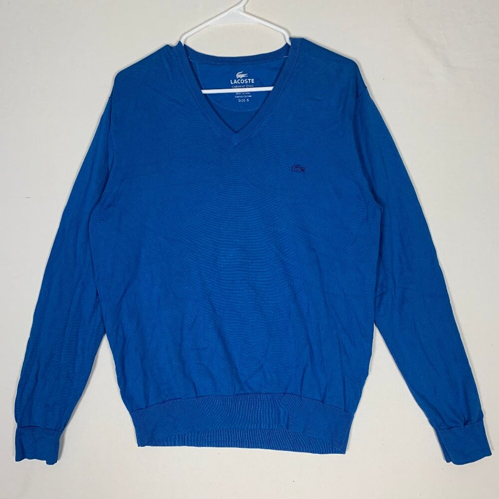 Lacoste Garment Dyed Blue V-Neck Sweater Men's size 6 (XL)